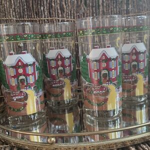 Vintage 1996 Susan Winget Holiday Village Highball Glasses - Red, Green, Yellow